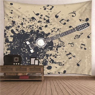 Tapestry Vintage, Tapestry Fabric Schwarz Musiknoten Gitarre Wandteppich Wanddeko Wohnzimmer 150x150cm