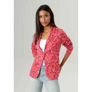 Aniston SELECTED Kurzblazer mit fantasievollem Jacquardmuster, Gr. 40, fuchsia-orange-türkis, , 87228539-40