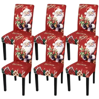 LuxusKollektion Stuhlhusse Stuhlhussen Weihnachten 6er Set Stretch Stuhlbezug Party Rot