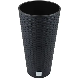 15 Liter Blumentopf Pflanztopf Rattan Optik anthrazit Pflanzsäule inkl. Pflanzeinsatz Vase rund