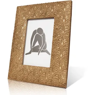 DN DECONATION Bilderrahmen Vintage Gold, Fotorahmen mit Blatt Relief Resin | für 9x14 cm Fotos, 17.5x22.5 cm Bilderrahmen für Wand oder Tisch, Farmhouse Wohnzimmer Deko, Weihnachten Hochzeit Geschenk