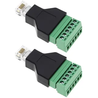 YINETTECH 2 Stück RJ12 Audio Adapter Stecker Ethernet RJ12 6P6C Männlich auf 6-polig Schraubklemmen Adapter Stecker Home Audio Zubehör