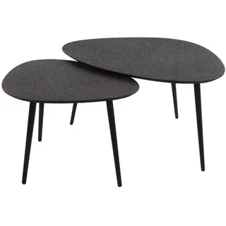 Couchtisch 2er-Set Metall, dreieckig im Mid-Century Design, schwarz, strukturierte Oberfläche