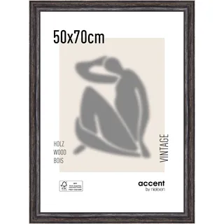 accent by nielsen Bilderrahmen, 50 x 70 cm, Holz, Schwarz, Posterrahmen zum Aufhängen im Hoch- & Querformat, Echtglas, Vintage