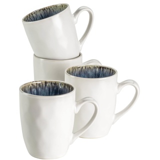 MÄSER Frozen, Kaffeebecher 4er Set in unregelmäßiger Hammerschlag-Optik, 4 große Kaffeetassen aus Keramik in modernem Vintage Look, Steinzeug, Blau