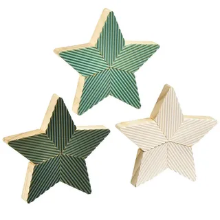 Florists Products Weihnachtsmann 6er Set Weihnachtsdeko Holzsterne Tischdeko Geriffelt Skandi, 6 Stück grün