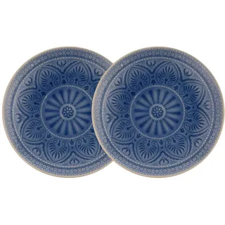 BUTLERS 2er Set Essteller Steinzeug - SUMATRA - Spülmaschinenfest | Farbe Blau - ø 25 cm - Speiseteller für Hauptgerichte & Beilagen - Servierteller für Snacks & Vorspeisen - Reliefdekor