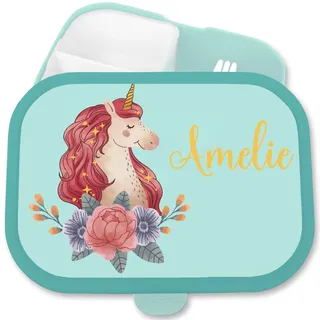 Brotdose Kinder Campus für Mepal - Einhörner - Brotbox Einhorn Lunchbox Unicorn Vesperbox Fabelwesen I - 750 ml - Türkis - einschulung geschenke mädchen kinderbrotdosen kindergarten einhörnern
