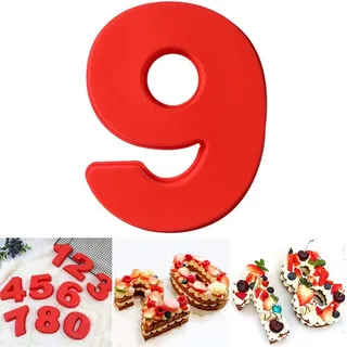 DUBENS Große Anzahl 0-9 Kuchenform Backen Jubiläum, Zahl Geburtstag Hochzeit Jahrestag Kuchen Dose, Silikon Nummern Backform Zahlen Silikonform Ziffer Kasten (9)