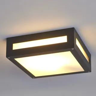 Eckige Außendeckenleuchte Nerea NEREA Lucande, schwarz, Aluminium, Modern, Deckenlampe - 22 cm - 22 cm - 6.5 cm