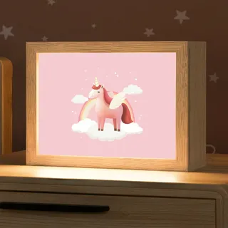 OnlyWow Nachttischlampe Lightbox Einhorn - Flügel - Rosa - Regenbogen - Mädchen, Dimmbar, Farbwechsel, LED, Warmweiß, Kaltweiß, Neutralweiß Einstellbar, Nachtlicht, Kinder- und Babyzimmer, Dimmbar, mit Kabel, Tischleuchte rosa 20 cm x 8 cm x 15 cm