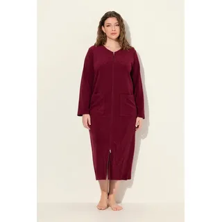 Ulla Popken Bademantel Bademantel Frottee 2-Wege-Reissverschluss Langarm, Langform, Materialmix braun|rot 46/48