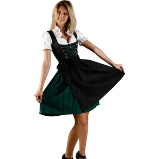 Edelnice Trachtenmode Nostalgisches Mini Dirndl 3-TLG. grün schwarz inkl. passender Bluse und Schürze - 40