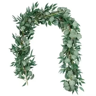 Hasaller Eukalyptus-Girlanden, künstliche gemischte Eukalyptusblätter, Ranke, grüne Girlande, Girlande für Raumdekoration, Hochzeitshintergrund, Bogendekoration (2 Stück, grün)