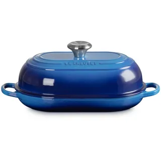LE CREUSET Bräter Brot Bräter Signature oval azure 29cm, Emailliertes Gusseisen blau