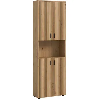 welltime Hochschrank MANI, Höhe: 192 cm, Paneeloptik, 1 offenes Fach, 8 Fächer Hochschrank, Bad-Hochschrank, Bad-Schrank, Bad, Badezimmer braun