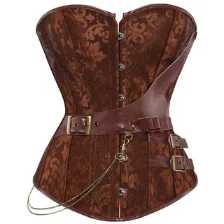 Josamogre Steampunk Corsage Korsett Gothic Bustier Leder Kunstleder überGrößen Burlesque Piraten Halloween top Braun 4XL - 4XL