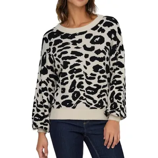 ONLY Damen Strickpullover ONLLima Life gestrickter Pulli mit Leopard-Muster - S