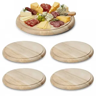 LS-LebenStil Holz Fleischteller 25cm Rund Nachhaltig 4er Set Birke FSC Schneidebrett mit Saftrille Brotzeitbrett Schneidebrett Servierteller Pizzateller Vesperbrett Käsebrett Steakbrett Holzbrett