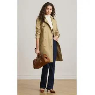 Lauren Ralph Lauren für Damen. 297967122002 Beigefarbener zweireihiger Trenchcoat aus Baumwollmischung (XS), Lässig, Baumwolle, Klassisch