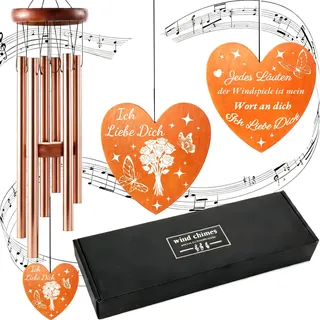 Geschenke für Frauen Windspiele aus Roségold für Draußen Hängend 6 Rohre Windspiel Metall Klangspiel Garten Glockenspiel Hängend Wind Chimes für Garten/Draußen Damen Geschenk