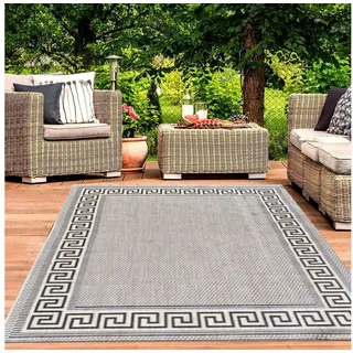 Vimoda Outdoorteppich Flachgewebe Teppich Terrassen & Balkonteppich in 4 Sommerfarben, Rund, Läufer Blakon Esszimmer passt als Küchenteppich beige|schwarz Rund | Ø 160 cm x 0 cm x 0 cm