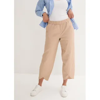 3/4-Hose BONPRIX "3/4-Hose aus leichtem Leinen-Mix", Damen, Gr. 56, N-Gr, beige (mandelbeige), Obermaterial: 55% Leinen, 45% Baumwolle, regular fit, Hosen, aus Leinen-Mix, mit Seitenschlitzen, Regular Fit, casual Stil