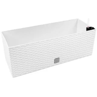 Prosperplast 17 L Pflanzkübel Blumentopf L 500 mm Blumenbank in Rattan-Optik Bewässerungssystem Rato Serie weiss viereckig