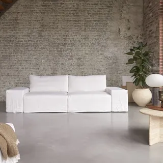 Modulsofa aus weißem Leinen, 3/5-Sitzer