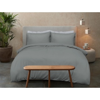 Sleepdown Bettwäsche-Set, 100% Bambus, einfarbig, anthrazit, Bio-Bettbezug, Steppdecke, Kissenbezüge, weich, pflegeleicht – Kingsize-Bett (230 x 220 cm)