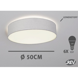 REV Deckenleuchten rund 50cm Grau - Deckenlampe mit Stoff-Lampenschirm - 6x E27