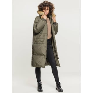 Urban Classics Damen Jacke Ladies Oversize Faux Fur Puffer Coat Darkolive/Beige-4XL