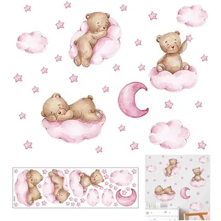 EUYKQNOI wandsticker baby Wandsticker bär Wandsticker BäR Auf Der Wolke Wandtattoo bär Mit Wolken Sterne Mond Wandaufkleber Wandsticker Kinderzimmer Wandtattoo Babyzimmer Spielzimmer Zimmer Wanddeko