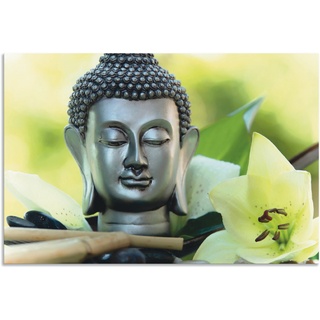 Wandbild ARTLAND "Entspannung und Ruhe mit Buddha" Bilder Gr. B/H: 90 cm x 60 cm, Alu-Dibond-Druck Buddhismus Querformat, 1 St., grün Kunstdrucke