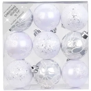 Magic 9 Weihnachtskugeln 6cm Kunststoff Christbaumkugeln Weihnachtsbaumkugeln Weiß