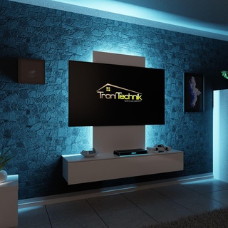 Tronitechnik® TV-Lowboard TV Möbel hängend mit LED-Beleuchtung Wohnschrank Wohnzimmer Schrankwand Wohnwand Mediawand Hochglanz weiß 160cm x 38,5cm