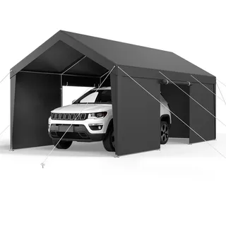 Vevor Carport 3,65 x 6,09 m grau mit abnehmbaren Seitenwänden und Tür