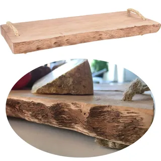 LS-LebenStil XL Mango Schneidebrett - 50x20cm - Echt-Holz - Griffe Sisal - Rustikal Braun - Rechteckig - Vesperbrett Küchenbrett Servierbrett Brotzeitbrett mit Baumkante Holzbrett für Küche