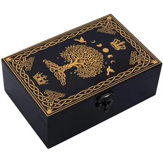 CREATCABIN Tarot Box Holz Für Karten Kristallhalter Tarot Aufbewahrungsboxen Holz Hexenbox Schwarzer Lebensbaum Schmuckkästchen Andenkenbox Dekorativer Aufbewahrungsbehälter Für Schmuck 11x16.5x5.8cm