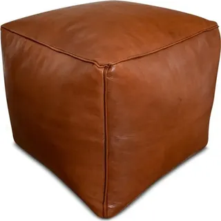 Quadratischer Echtleder Pouf – Karamell - Handgefertigt - gefüllt geliefert – Leder hocker, Ottoman, Sitzsack, Fußhocker - Beige/Braun