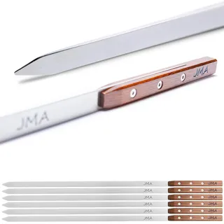 JMA® Edle Grillspieße (6 Stück) aus rostfreiem Edelstahl - extra lange Spieße zum Grillen (53cm) - Buchenholzgriff - Deutsche Handarbeit