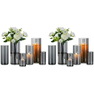 LuxusKollektion Dekovase Graue Glasvase Zylinder Rund 12er Set für Tischdeko Vasen Tulpen silberfarben