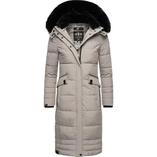 Wintermantel NAVAHOO "Fahmiyaa", Damen, Gr. L (40), grau (hellgrau), Oberstoff: 100% Polyester. Futter: 100% Polyester. Wattierung: 100% Polyester. Ärmelfutter: 100% Polyester. Kunstfell: 100% Polyester, figurumspielend kniebedeckend, hoch geschlossener Ausschnitt, verstellbar Rippstrickbündchen mit Reißverschluss,verstellbar, Mäntel Wintermantel, Edler Steppmantel mit weicher Kunstfellkapuze