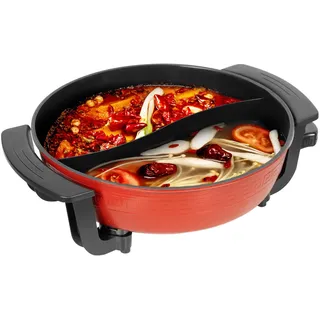 Elektrisch Hot Pot 1360W 220V, 6L Elektrischer Hotpot mit Fünf Temperaturstufen,360°-Zirkulationsheizung und Intelligente Temperaturregelung,Chinesischer Elektro-Feuertopf für Braten, Kochen, Schmoren