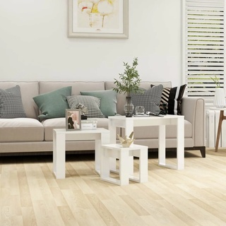 Susany 3er Set Couchtisch Satztische Satztisch-Set Beistelltisch, Wohnzimmertisch Tischset Tisch Seitentisch Sofatisch Kaffeetisch Tisch-Set Spanplatte Hochglanz-Weiß