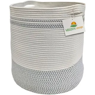 wiesen.design Korb Ben Ø41xH46 cm Hellgrau/Weiß/61 L, Aufbewahrungskorb geflochten aus Baumwolle, Aufbewahrung Kinderzimmer Badezimmer, Korb geflochten, Faltbarer Wäschekorb, Wäschesammler
