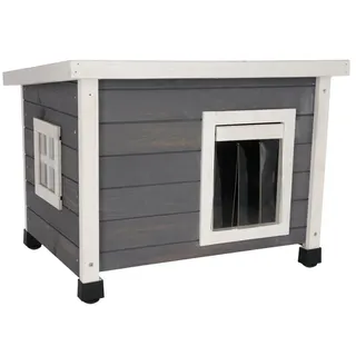 Kerbl Katzenhaus Rustica Katzenhütte Holz Weiß/Grau 57 x 45 x 43 cm