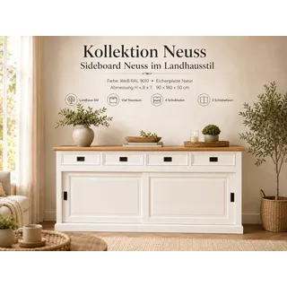 Wohnpalast Sideboard Sideboard Neuss weiss/eiche 180 cm mit Schiebetüren im Landhaus Stil