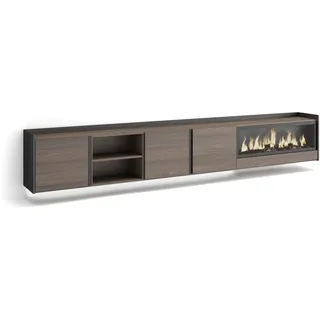 LOWBOARD, Eiche und Schwarz, 315/35/50cm, Kamin mit Feuereffekt XXL