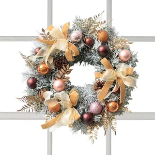 Weihnachts Türkranz - mit Weihnachtskugeln Tannenzapfen Schleife und Weihnachtsschmuck - Kunstlicher Adventskranz - Für Eingang, Innen, Außen, Wand, Fenster, Kamin